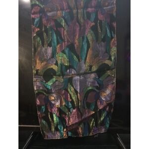 Vintage Specialty House Japan Lurex Floral Scarf – 10x56 – Metallic Rayon Irises